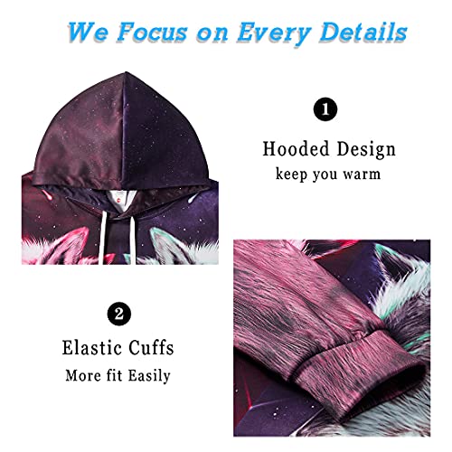 ALISISTER Galaxia Lobo Hoodie 3D Active Design Hoody Pullover Teens Adultos Sudadera con Capucha de Manga Larga para Hombres Mujeres Blanco XL