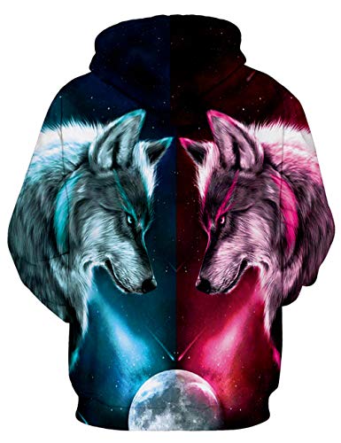 ALISISTER Galaxia Lobo Hoodie 3D Active Design Hoody Pullover Teens Adultos Sudadera con Capucha de Manga Larga para Hombres Mujeres Blanco XL