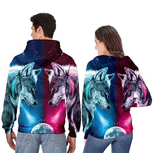 ALISISTER Galaxia Lobo Hoodie 3D Active Design Hoody Pullover Teens Adultos Sudadera con Capucha de Manga Larga para Hombres Mujeres Blanco XL