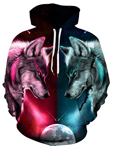 ALISISTER Galaxia Lobo Hoodie 3D Active Design Hoody Pullover Teens Adultos Sudadera con Capucha de Manga Larga para Hombres Mujeres Blanco XL