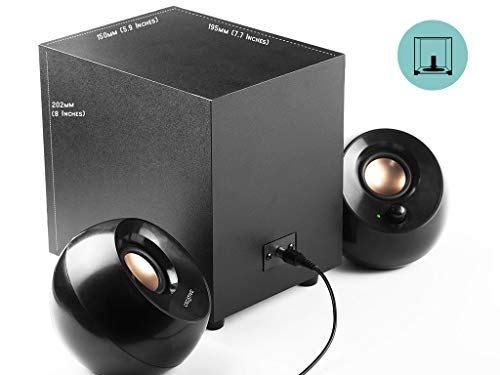 Altavoces de ordenador Creative Pebble Plus 2.1 potenciados por USB con Subwoofer con salida inferior y Controladores de largo alcance, potencia total de hasta 8 W RMS para ordenadores (Negro)