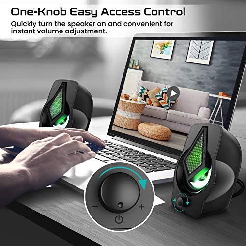 Altavoces PC, 10W Altavoz 2.0 USB Gaming Sobremesa, Parpadeo Rítmico, Sonido Estéreo, Control Integrado, LED RGB Mejorado para Escritorio, Móvil, Casa, Oficina, Fiesta, Ordenador Portátil