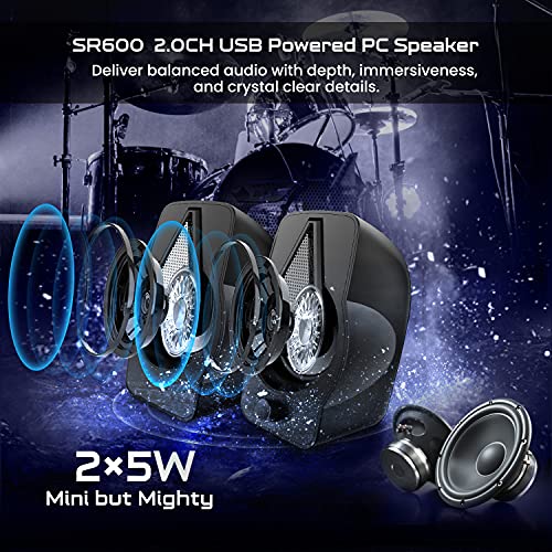 Altavoces PC, 10W Altavoz 2.0 USB Gaming Sobremesa, Parpadeo Rítmico, Sonido Estéreo, Control Integrado, LED RGB Mejorado para Escritorio, Móvil, Casa, Oficina, Fiesta, Ordenador Portátil