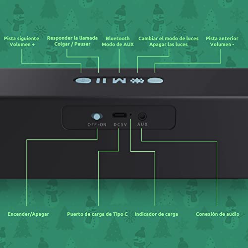 Altavoz Bluetooth Potente Portátil con luz LED 4+1 Altavoz inalámbrico Hi-Fi Estéreo Sonido Bluetooth 5.0 Construido en Micrófono Manos Libres/Modo AUX