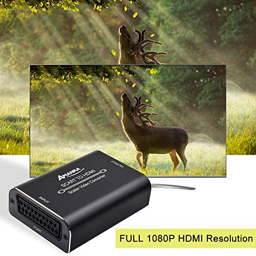 AMANKA SCART a HDMI Convertidor, Euroconector a HDMI Adaptador 1080P SCART a HDMI Adaptador Entrada Scart Salida HDMI Soporte Scaler para HDTV,DVD BLU-Ray,Monitor,Proyector,STB,VHS,PS3, PS4 Sky