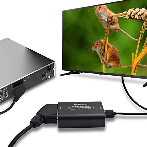 AMANKA SCART a HDMI Convertidor, Euroconector a HDMI Adaptador 1080P SCART a HDMI Adaptador Entrada Scart Salida HDMI Soporte Scaler para HDTV,DVD BLU-Ray,Monitor,Proyector,STB,VHS,PS3, PS4 Sky