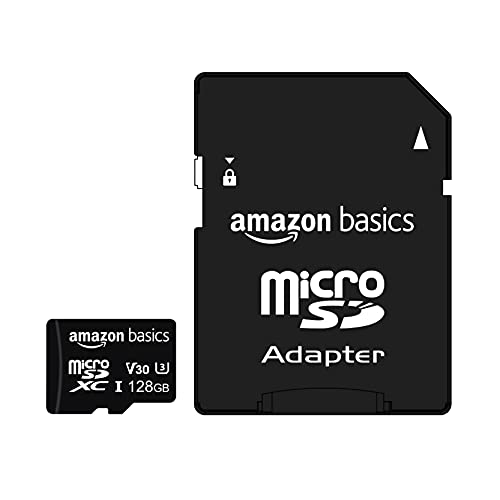 Amazon Basics - Tarjeta de memoria microSDXC 128 GB con adaptador de tamaño completo, A2, U3, velocidad de lectura hasta 100 MB/s