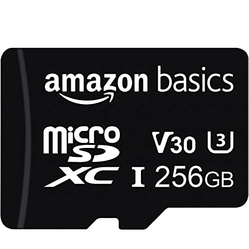 Amazon Basics - Tarjeta de memoria microSDXC 256 GB con adaptador de tamaño completo, A2, U3, velocidad de lectura hasta 100 MB/s