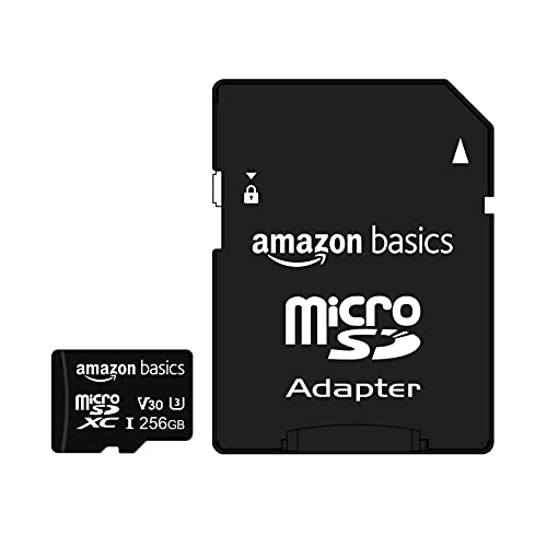 Amazon Basics - Tarjeta de memoria microSDXC 256 GB con adaptador de tamaño completo, A2, U3, velocidad de lectura hasta 100 MB/s