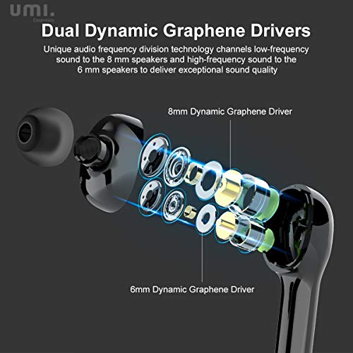 Amazon Brand-Umi Auriculares inalámbricos Bluetooth 5.0 con Hybrid Drivers Quad Umibuds Altavoces de grafeno duales dinámicos Auriculares Bluetooth inalambricos estéreo IPX7 Resistentes al Agua