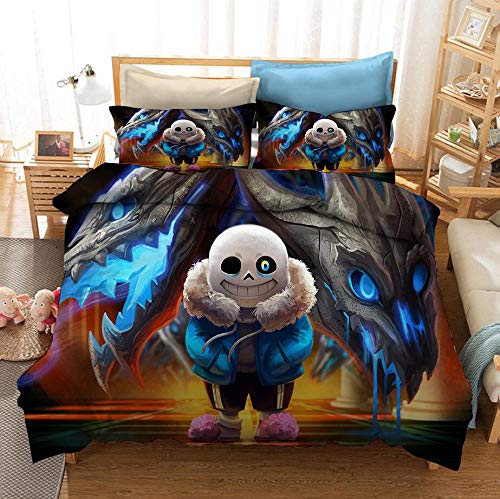 AmenSixye Undertale-Juego de Cama con Estampado 3D, Fundas de edredón, Fundas de Almohada, edredón, Ropa de Cama, Lino (sin sábana) 180x210cm 3piezas