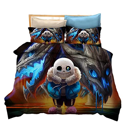 AmenSixye Undertale-Juego de Cama con Estampado 3D, Fundas de edredón, Fundas de Almohada, edredón, Ropa de Cama, Lino (sin sábana) 180x210cm 3piezas