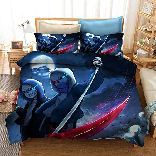 AmenSixye Undertale-Juego de Cama con Estampado 3D, Fundas de edredón, Fundas de Almohada, edredón, Ropa de Cama, Lino (sin sábana) 210x210cm 3piezas