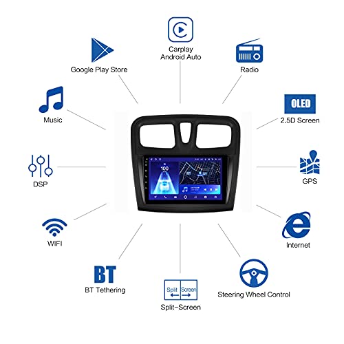 Amimilili Android 10 Estéreo para Coche para Renault Logan 2 2012-2019 Sandero 2 2014-2019 GPS Navigator Bluetooth/USB/DSP/Carplay/Mandos Volante, Mirrorlink y Cámara Trasera,F1,8core WiFi+4G: 6+128G