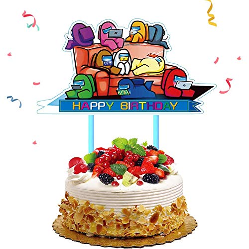 Among Us Fiesta de Cumpleaños Suministros, globo, espiral Decoración, adorno para tarta, Juego de Suministros para Fiesta de Cumpleaños con Guirnalda de Cumpleaños para Niños