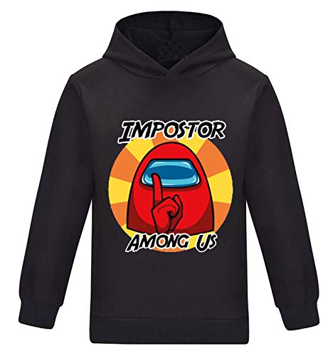 AMONGUS Sudadera con capucha para niños y niñas Among Us Game Jupmer para niños, Negro, 11-12 Años