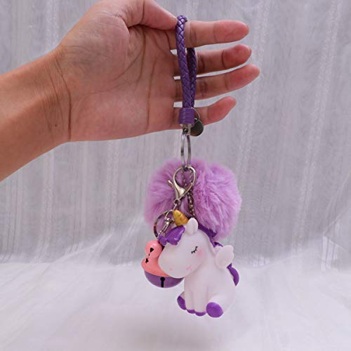 Amosfun Unicorn Keychain Horse Animal Bag Hair Ball Pendant Fashion Cartoon Keyring Party Small Gift Car Decoration
