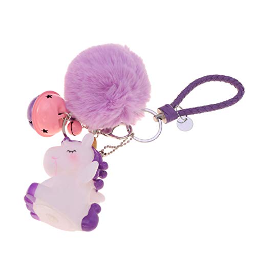 Amosfun Unicorn Keychain Horse Animal Bag Hair Ball Pendant Fashion Cartoon Keyring Party Small Gift Car Decoration