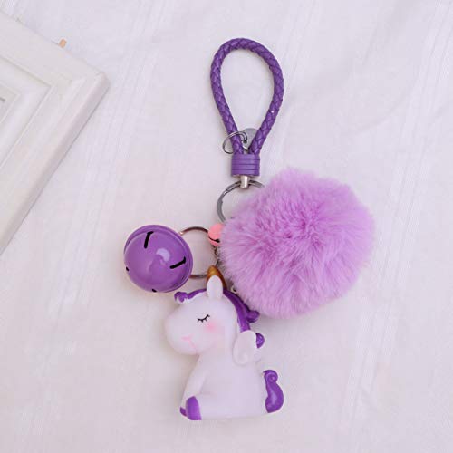 Amosfun Unicorn Keychain Horse Animal Bag Hair Ball Pendant Fashion Cartoon Keyring Party Small Gift Car Decoration