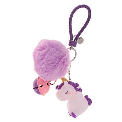 Amosfun Unicorn Keychain Horse Animal Bag Hair Ball Pendant Fashion Cartoon Keyring Party Small Gift Car Decoration