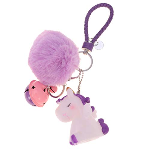 Amosfun Unicorn Keychain Horse Animal Bag Hair Ball Pendant Fashion Cartoon Keyring Party Small Gift Car Decoration