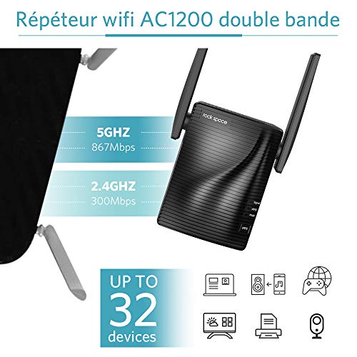 Amplificador Señal WiFi 1200mbps, Repetidor WiFi Largo Alcance Doble Banda 5G & 2.4G, con Puerto Gigabit, Extensor de WiFi con Ap Modo, Instalación WPS, Version 2021
