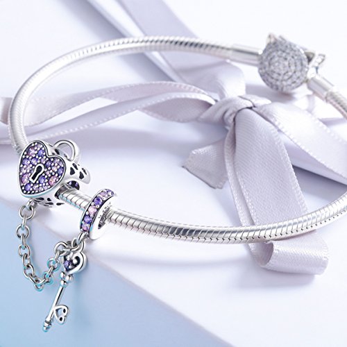 Amuleto de cadena de seguridad Encantos de flecha de Cupido de flor de plata esterlina para pulseras Pandora Regalos de joyería para mujeres y niñas (encanto del corazón clave)