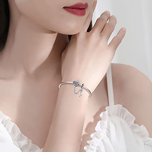 Amuleto de cadena de seguridad Encantos de flecha de Cupido de flor de plata esterlina para pulseras Pandora Regalos de joyería para mujeres y niñas (encanto del corazón clave)