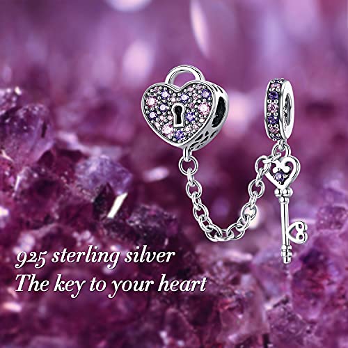 Amuleto de cadena de seguridad Encantos de flecha de Cupido de flor de plata esterlina para pulseras Pandora Regalos de joyería para mujeres y niñas (encanto del corazón clave)