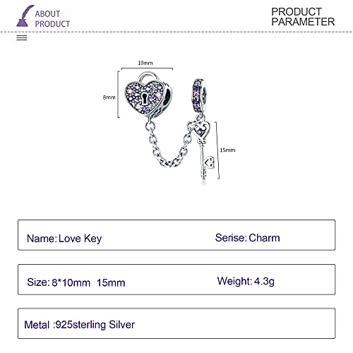 Amuleto de cadena de seguridad Encantos de flecha de Cupido de flor de plata esterlina para pulseras Pandora Regalos de joyería para mujeres y niñas (encanto del corazón clave)