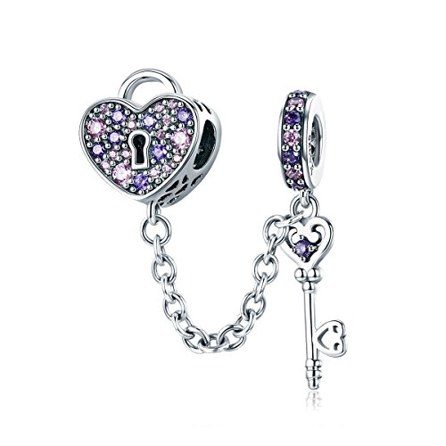 Amuleto de cadena de seguridad Encantos de flecha de Cupido de flor de plata esterlina para pulseras Pandora Regalos de joyería para mujeres y niñas (encanto del corazón clave)