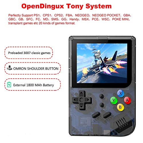Anbernic Consolas de Juegos Portátil , RG300 Consola de Juegos Retro Game Console OpenDingux Tony System , Built-in 3007 Juegos, 3.0 Pulgadas Videojuegos Portátil - Transparent Negro