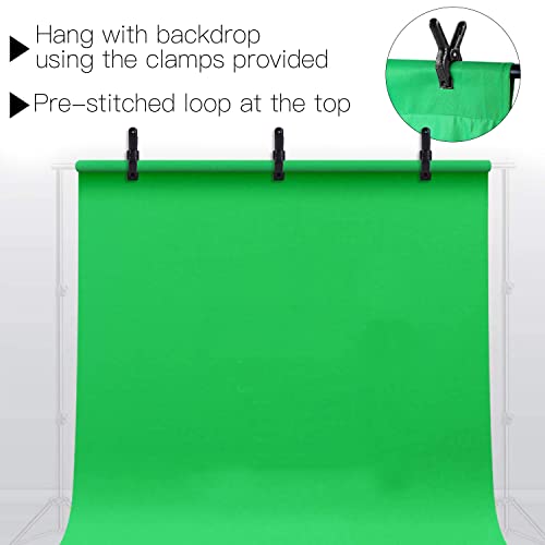 Andoer Fondos Fotográficos, 2x3M Chroma Key Lavable e Ironable Pantalla Verde Tejido de Algodón y Poliéster Backdrop para Estudio Fotografía, Vídeo y Televisión Tela Verde con 3 Pinzas