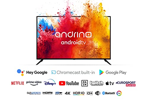 Andrino 43 Pulgadas 4K Smart TV AN43U01 Televisor 109 cm UHD LED Sintonizador T2/S2/C Android TV, Asistente de Google, Play Store, Prime Video, Netflix, DAZN, HBO MAX, Chromecast Wi-Fi Bluetooth HDR