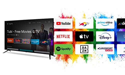 Andrino 43 Pulgadas 4K Smart TV AN43U01 Televisor 109 cm UHD LED Sintonizador T2/S2/C Android TV, Asistente de Google, Play Store, Prime Video, Netflix, DAZN, HBO MAX, Chromecast Wi-Fi Bluetooth HDR