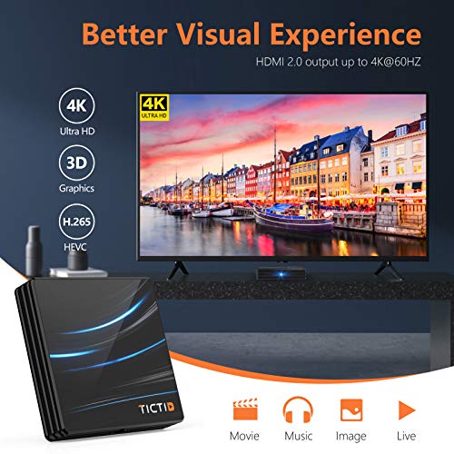 Android TV Box 10.0【4G+64G】, TICTID D1 PRO TV Box RK3318 Quad-Core 64bit WiFi-Dual 5G/2.4G+100M BT 4.0, 4K*2K UDR H.265, USB 3.0 Smart TV Box