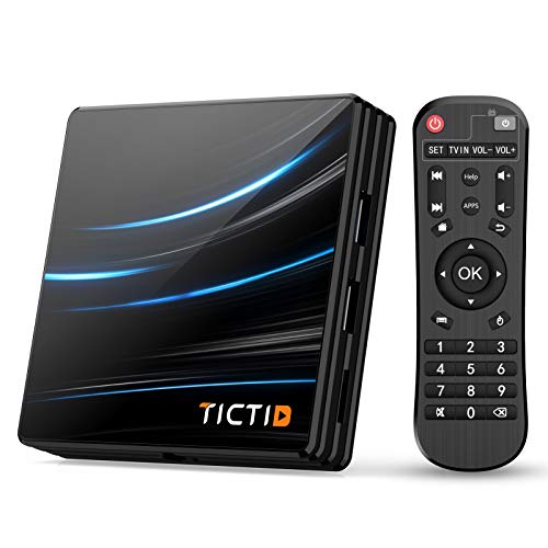 Android TV Box 10.0【4G+64G】, TICTID D1 PRO TV Box RK3318 Quad-Core 64bit WiFi-Dual 5G/2.4G+100M BT 4.0, 4K*2K UDR H.265, USB 3.0 Smart TV Box