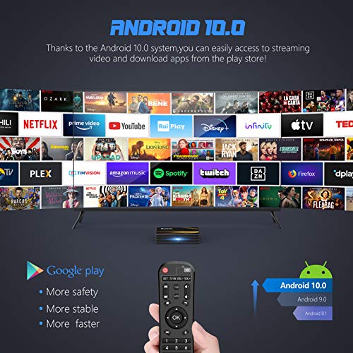 Android TV Box 10.0【4GB RAM+64GB ROM】 Bqeel TV Box 10 RK3318 Quad-Core 64bit Cortex-A53 con 2k*4K UHD H.265 , 5GHz / 2.4GHz WiFi ,BT 4.0 ,USB 3.0 Smart TV Box