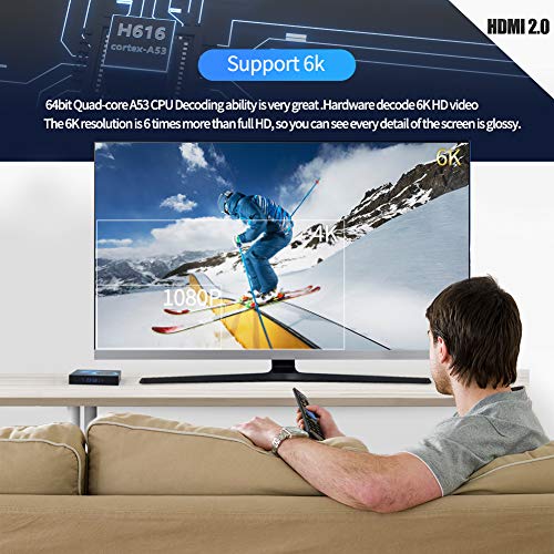 Android TV Box, Android Box 10 H616 Quad-Core with 4GB RAM 64GB ROM Support 2.4G/5G WiFi/H.265 Decoding/6K Full HD Output/ HD 2.0/100M Ethernet/ Bluetooth 5.0 Smart TV Box