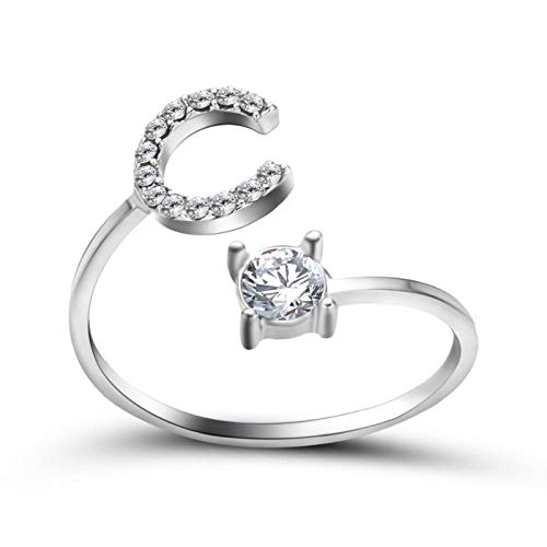 Anillo Pavé CZ ajustable con 26 letras iniciales para mujer, joyería simple y elegante, regalo de amistad-G