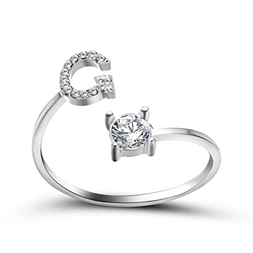 Anillo Pavé CZ ajustable con 26 letras iniciales para mujer, joyería simple y elegante, regalo de amistad-G