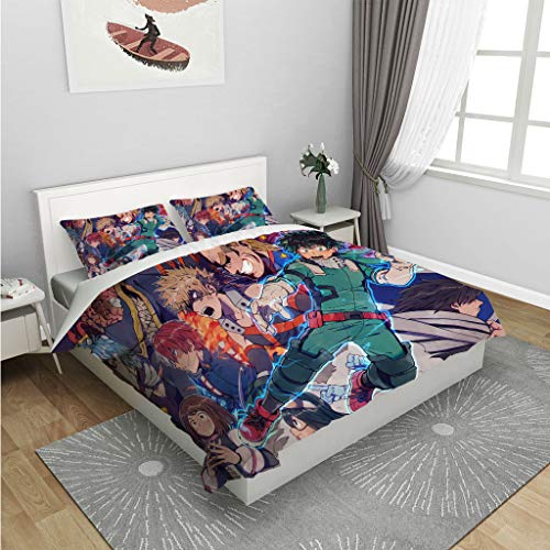 Anjinguang Boku no My Hero Academia - Juego de cama de microfibra extra suave de 3 piezas, 1 edredón y 2 fundas de almohada, acogedora y transpirable, 230 x 220 cm, tamaño King