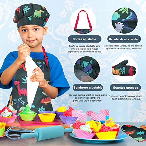 Anpro 27 PCS Kit de Cocina y Horneado para Niños , Juego de Roles para Niños,Chef Set Accesorios de Juego,Regalos para Cumpleaños y Navidad (Verde Oscuro, 8-12 años)