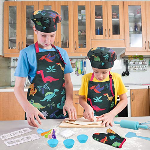 Anpro 27 PCS Kit de Cocina y Horneado para Niños , Juego de Roles para Niños,Chef Set Accesorios de Juego,Regalos para Cumpleaños y Navidad (Verde Oscuro, 8-12 años)