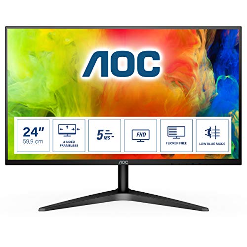 AOC 24B1H - Monitor sin marcos de 24" Full HD (1920x1080, 60 Hz, MVA, Flicker Free, 250 cd/m, D-SUB, HDMI 1x1.4) Negro