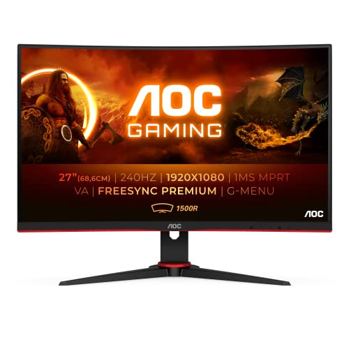 AOC C27G2ZE/BK - Monitor curvo gaming de 27" FHD (1920x1080, 1500R, 240Hz, 0.5 ms, VA, FreeSync Premium, 300 cd/m, VESA, HDMI 2x2.0, Displayport 1x1.2) Negro/rojo