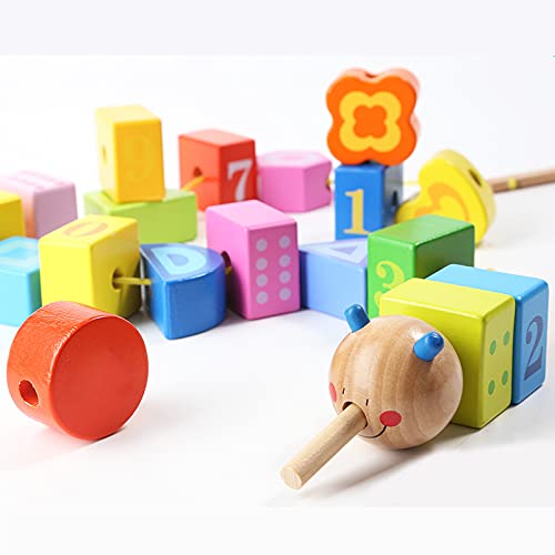 Aoten Beads Threading Game for Girls Boys Colored Wooden Toy Kids Early Educational Toy