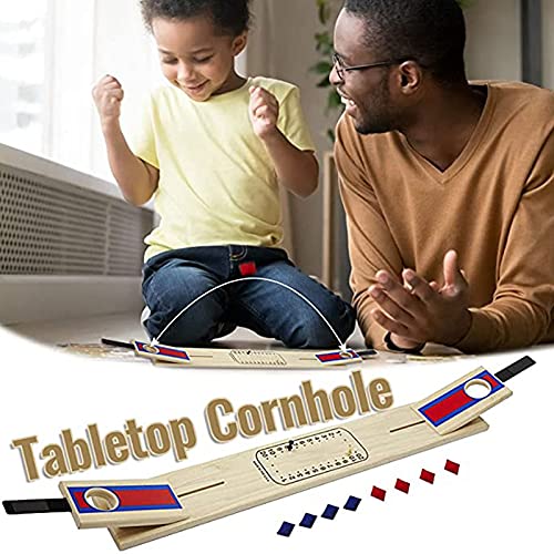 Aoten Classic Mini Travel Wood Beanbag Toss Skill Box Cornhole Game Set Portable Corn Hole Board for Outdoor Indoor Family