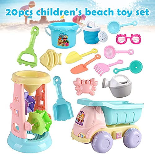Aoten Summer Beach Toys - Juego de 20 piezas para niños, caja de arena, bucket Rake Hourglasses Water Table Fun Game Shovel de silicona suave