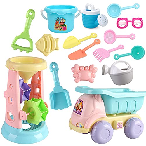 Aoten Summer Beach Toys - Juego de 20 piezas para niños, caja de arena, bucket Rake Hourglasses Water Table Fun Game Shovel de silicona suave